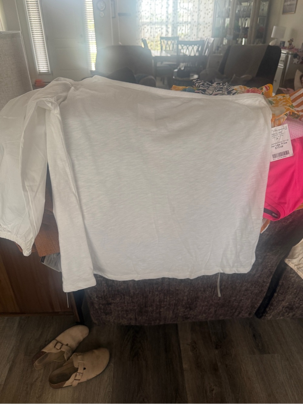 White Lightweight Long Sleeve Tee with Subtle Texture